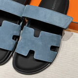 Sandales Chypre Hermès Bleu Daim