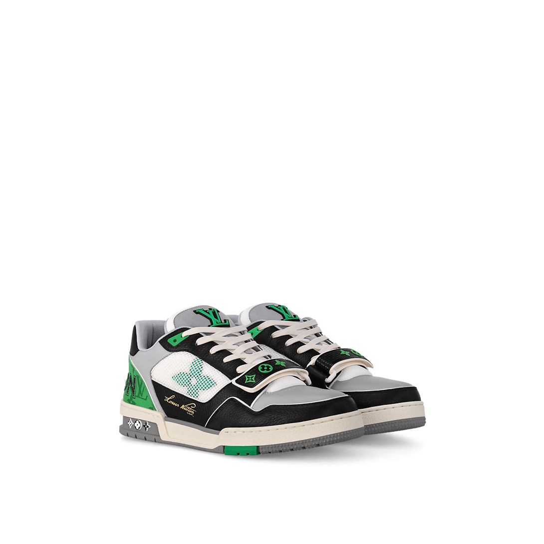Louis Vuitton LV Trainer Vert Cuir & Toile Monogram Velcro