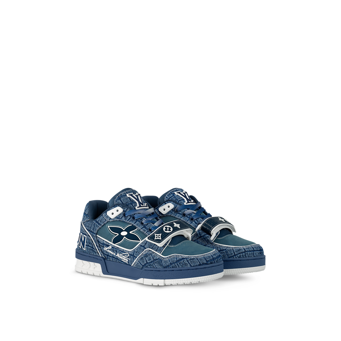 Louis Vuitton LV Trainer Bleu Denim Embosse Crocodile Velcro