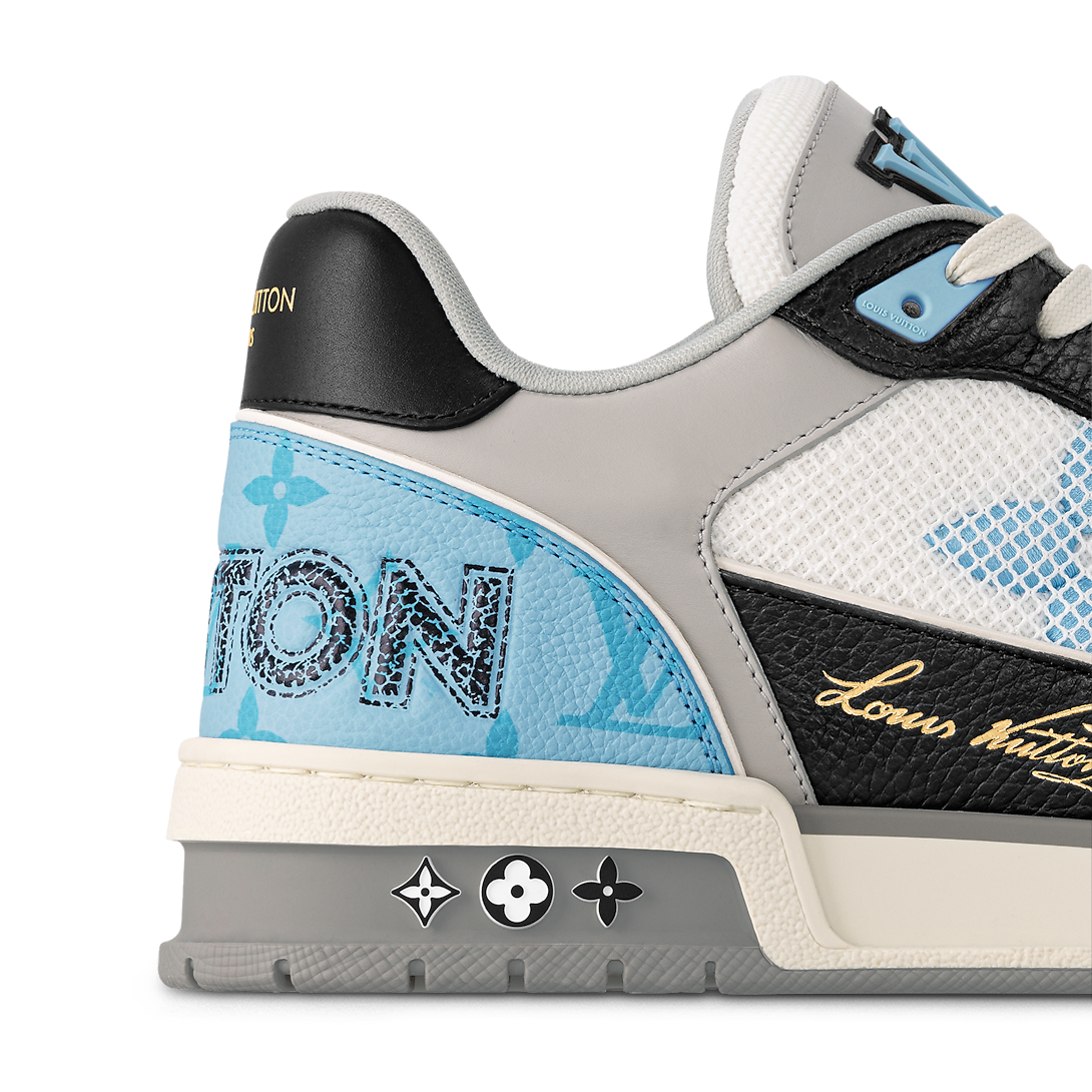 Louis Vuitton LV Trainer Bleu Cuir & Toile Monogram Velcro