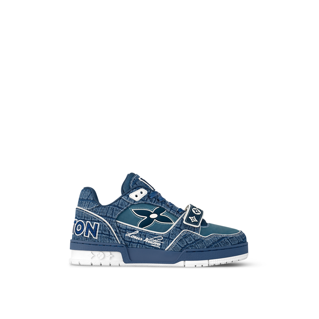 Louis Vuitton LV Trainer Bleu Denim Embosse Crocodile Velcro
