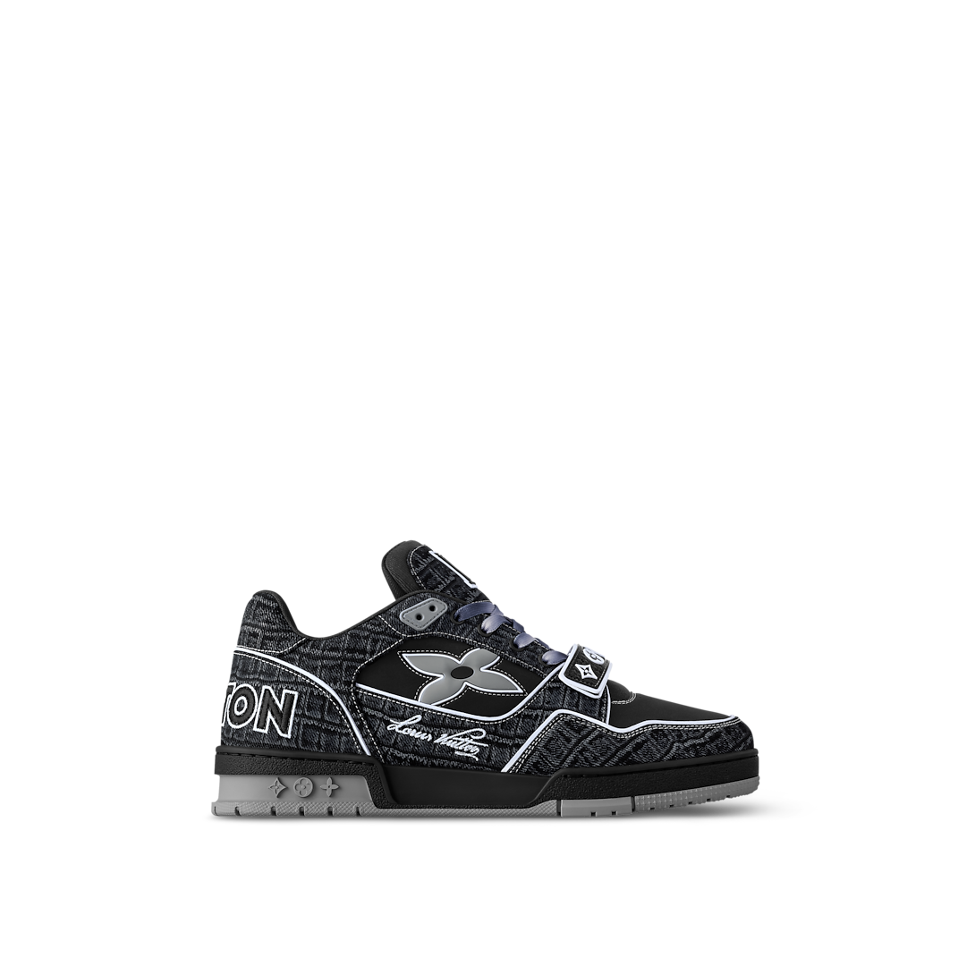 Louis Vuitton LV Trainer Noir Denim Embosse Crocodile Velcro
