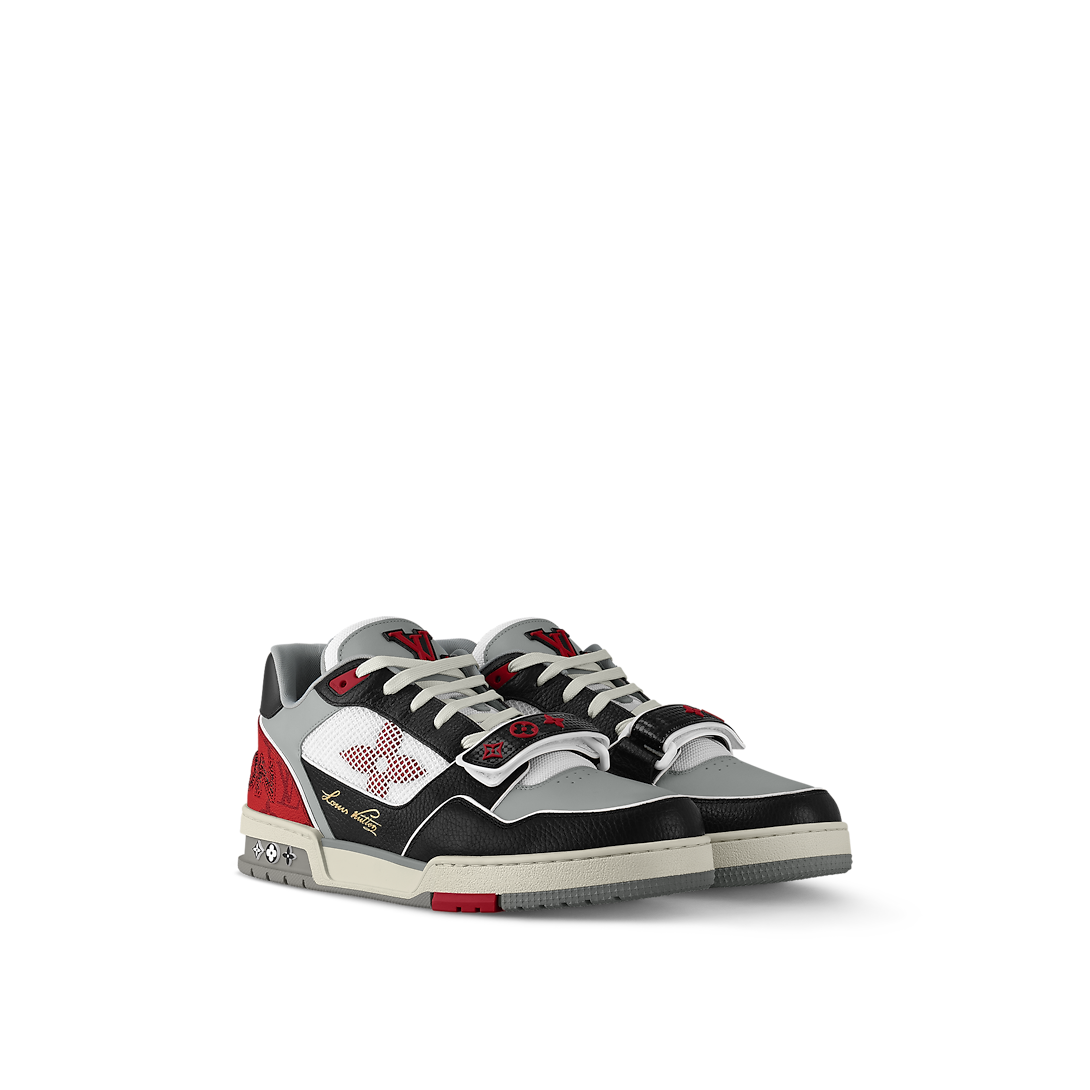 Louis Vuitton LV Trainer Rouge Cuir & Toile Monogram Velcro