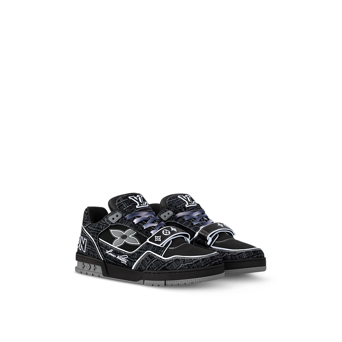 Louis Vuitton LV Trainer Noir Denim Embosse Crocodile Velcro