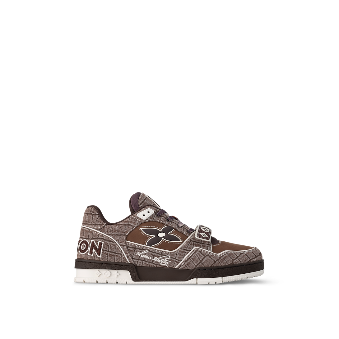 Louis Vuitton LV Trainer Marron Moka Denim Embosse Crocodile Velcro