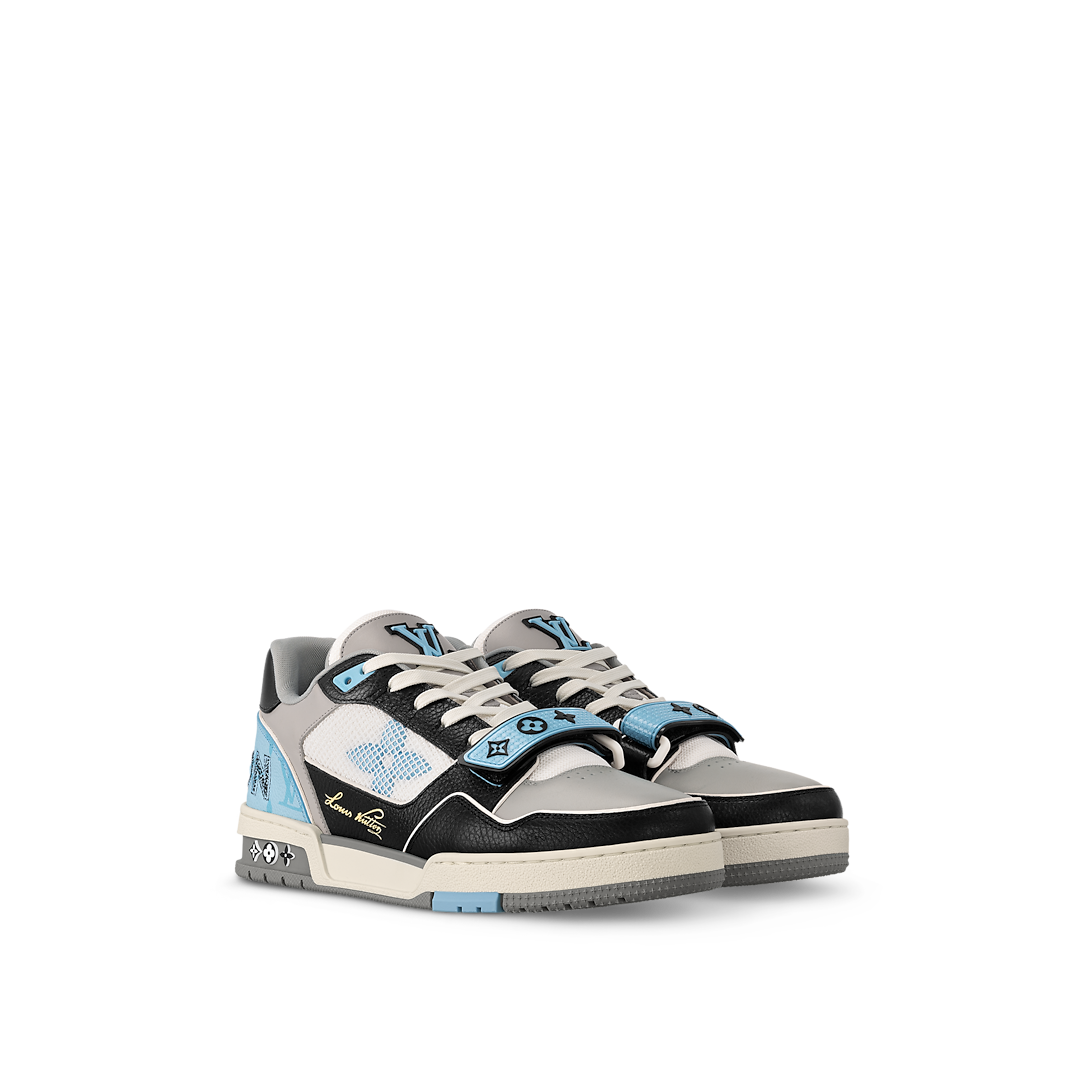 Louis Vuitton LV Trainer Bleu Cuir & Toile Monogram Velcro