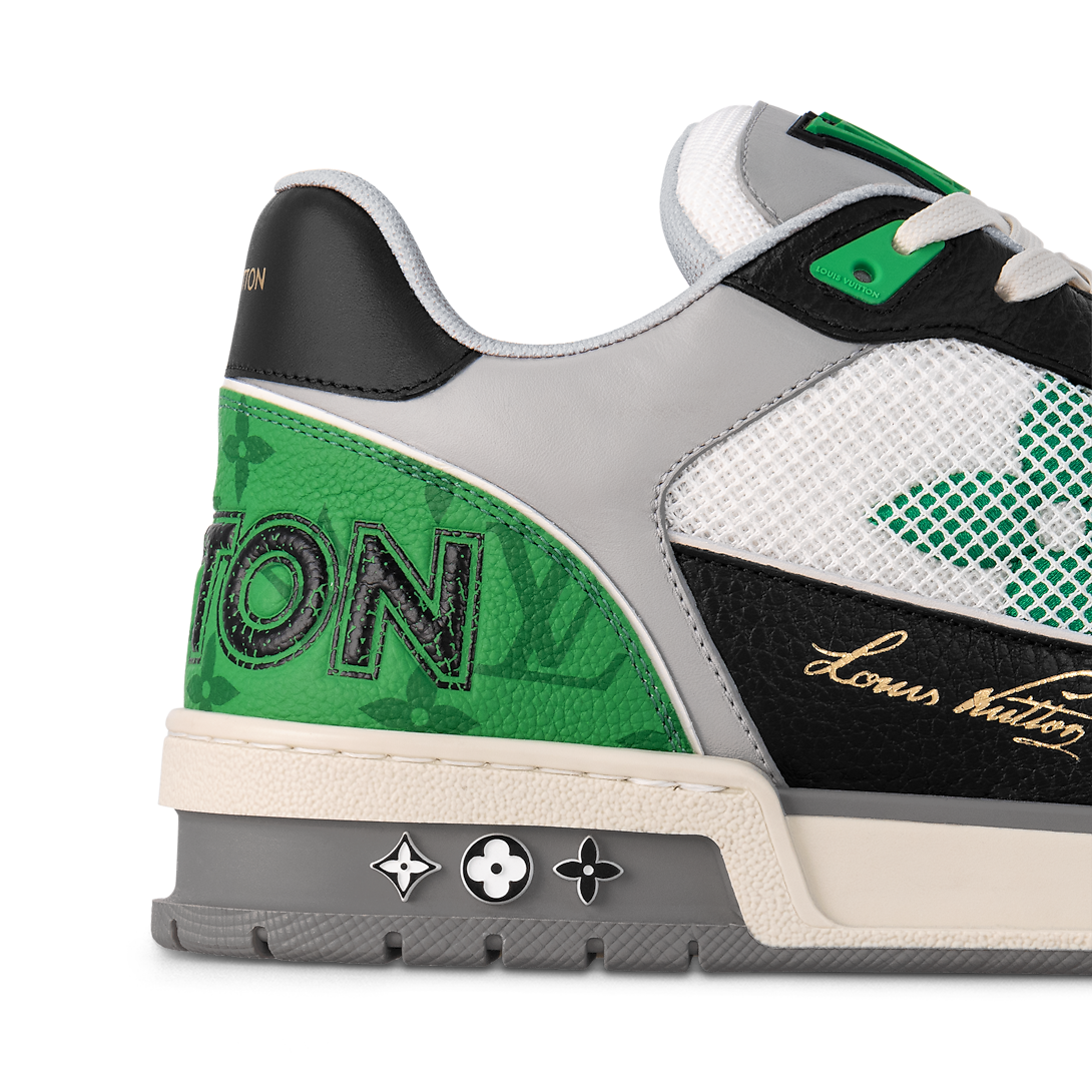 Louis Vuitton LV Trainer Vert Cuir & Toile Monogram Velcro