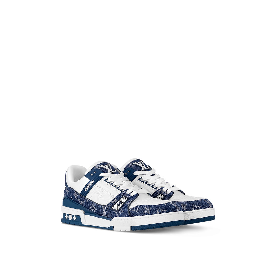 Louis Vuitton LV Trainer Bleu Denim Monogram & Cuir Embosse Monogram